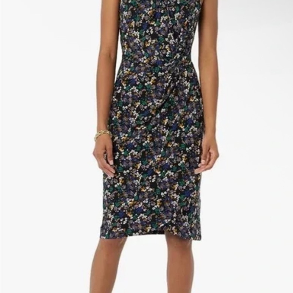 Nina Leonard Black Floral Midi Dress